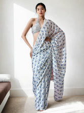 Chinon Digital Print Ready To Wear Saree With Blouse Piece-MWB-VP5033-WHITE